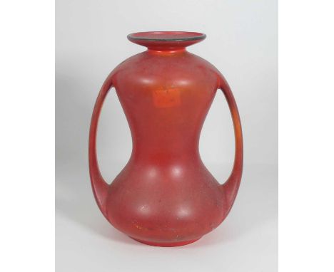 A Shelley red glazed pottery vase, of twin-handled albarello form, printed mark to the underside, h.26cm