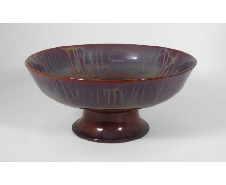 A Pilkingtons Royal Lancastrian flambé glazed bowl, standing upon a circular foot, indistinct impressed marks to the undersid