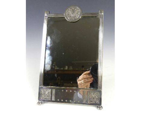 A WMF Art Deco silver plated easel dressing table mirror, the rectangular plate within a reeded border, stamped verso, 28 x 1