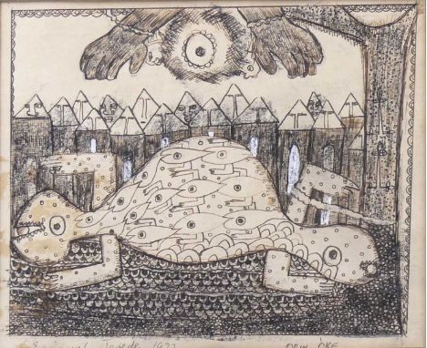  Emmanuel Taiwo Jegede (Nigerian, b.1943) - Orin Òke (1972), pen and ink on paper, signed and dated lower left, 18 x 22cm, to