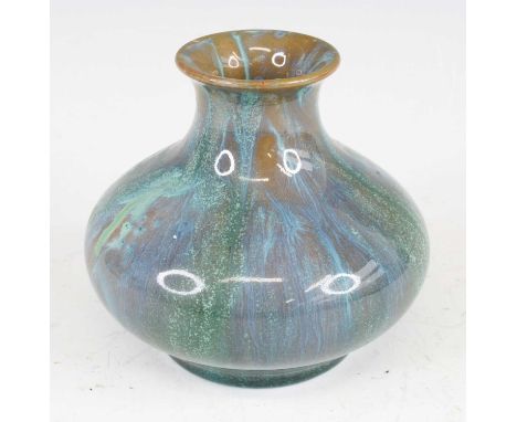 A Pilkingtons Royal Lancastrian squat vase, of mid-bulbous form, with crystaline drop glaze decoration, impressed marks and n