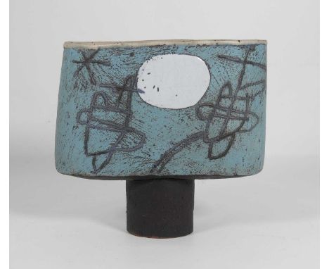 John Maltby (1936-2020), a stoneware vase, with white glazed spot and abstract line decoration, signed to the underside, h.15