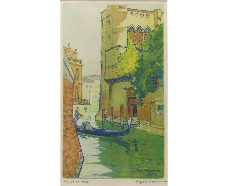 Henri-Georges Meunier (Belgian, 1873-1922) - Canal à Venise, etching and aquatint, signed in the plate, signed and inscribed 