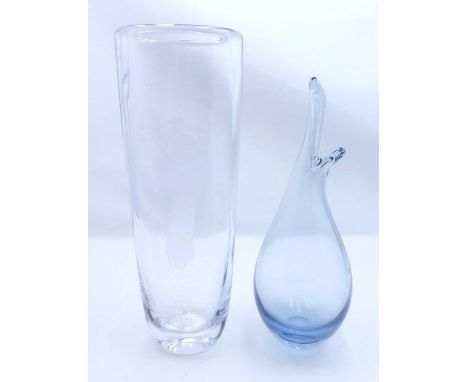 An Orrifors heavy clear crystal glass faceted table bowl, etched verso, w.21cm; together with a Swedish heavy clear glass vas