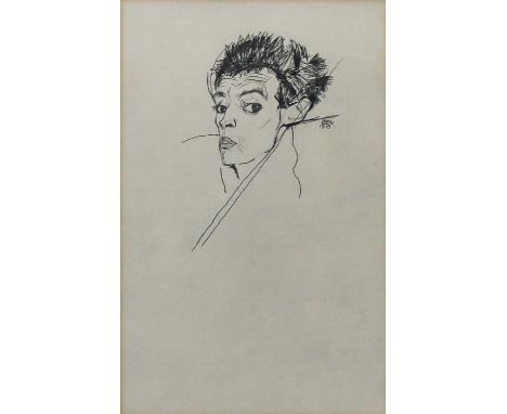 After Egon Schiele (Austrian, 1890-1918) - Self portrait, lithograph, signed and dated '1913' in the plate, visible sheet 26.