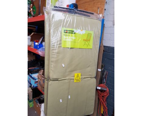 TWO HOMEBASE GREEN SEAT AND BACK CUSHION FOR GARDEN CHAIR