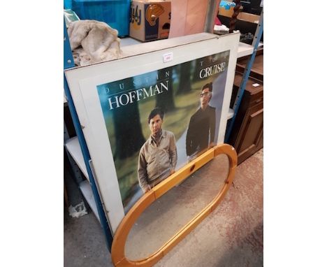 A FRAMED FILM POSTER, A PRINT AND A PINE FRAMED MIRROR
