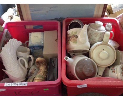 TWO TUBS OF POTTERY AND A PRINT    LFI
