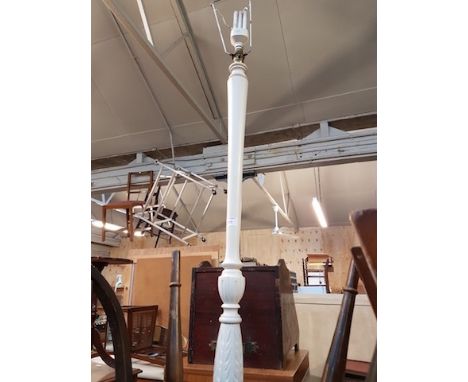 A WHITE PAINTED STANDARD LAMP AND A BEDROOM CHAIR