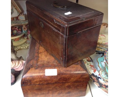 GEORGIAN MAHOGANY TEA CADDY 29CM AND WALNUT PARQUETRY BOC 20CM    F2