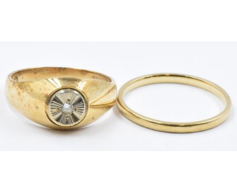 9ct Gold diamond illusion set ring, together with a 9ct gold wedding band, 6g 