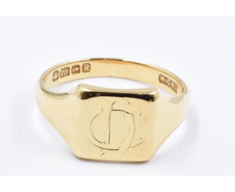 18ct Gold signet ring, size S, 6.5g 