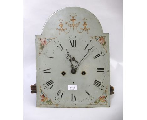 19th Century longcase clock movement with arched enamel dial and a two train movement 