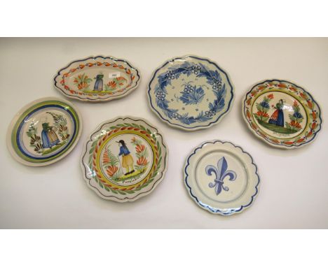 Group of six various Quimper pottery plates and dishes 