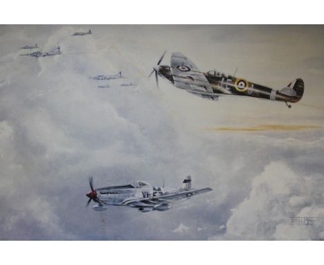Terence Brind, signed Limited Edition colour print, No. 191 of 250 ' Dawn Handover ', signed by Air Vice Marshall Johnnie Joh