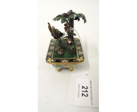 Small Chinese cloisonne and enamel decorated group of a bird in foliage, 7.5cm high 