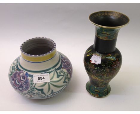 Poole pottery baluster form vase, 13cm high, together with a Carltonware chinoiserie decorated flared rim vase, 21cm highCraz