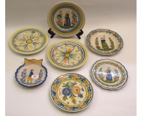 Group of seven various Quimper pottery plates and dishes 