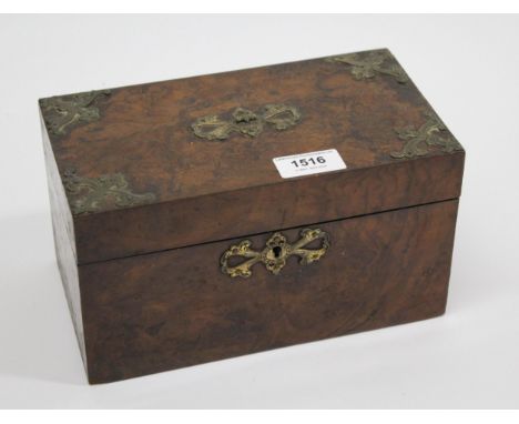 Victorian figured walnut brass mounted rectangular tea caddy 