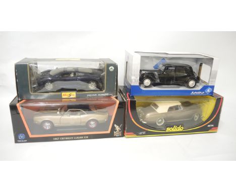 Four various 1/18 scale model vehicles, Solido Citroen Traction 11CV., Prestige Bentley 52, Maisto Special Edition Jaguar XJ 