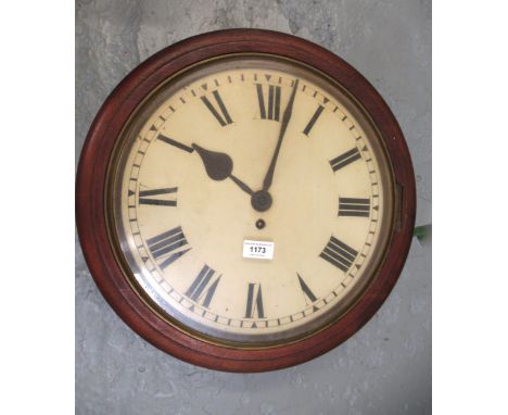 Victorian circular mahogany wall clock, the enamel dial with Roman numerals, with a single train fusee movement, 46cm diamete