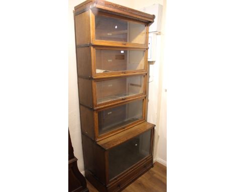 Large Globe Wernicke oak five section bookcase with glazed doors and single drawer, 87cm wide x 48cm deepThere is no woodworm