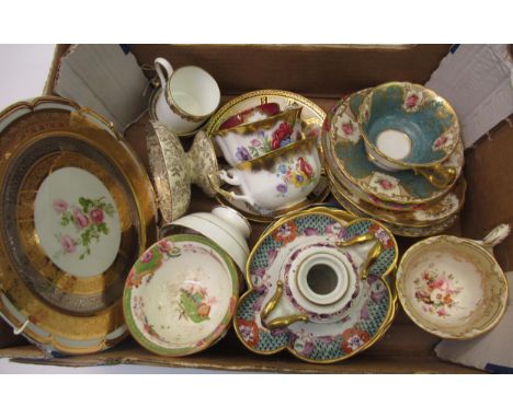 Quantity of various cups, saucers and plates, together with a French porcelain inkwellSome crazing to some pieces. No top for