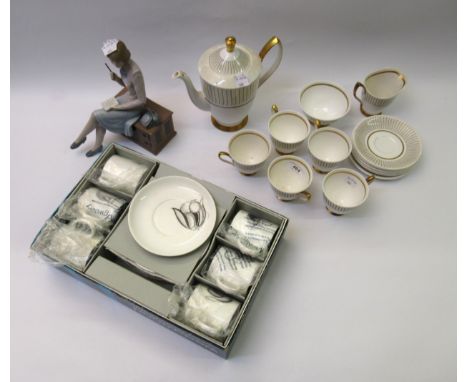 Cased Wedgwood Susie Cooper design set of coffee cups and saucers, Royal Albert Capri coffee set (one plate at fault), and a 