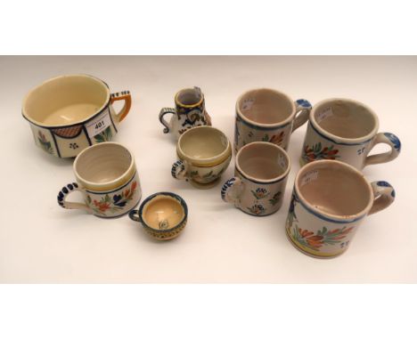 Group of nine various Quimper pottery mugs 