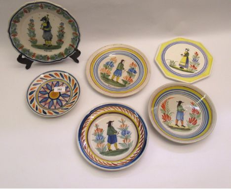 Group of six various Quimper pottery plates 