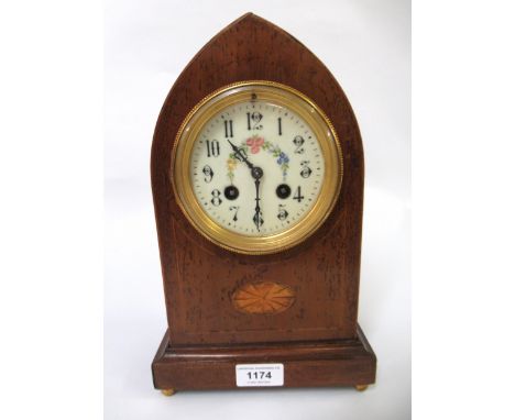 Edwardian mahogany boxwood, line and shell inlaid two train mantel clock 