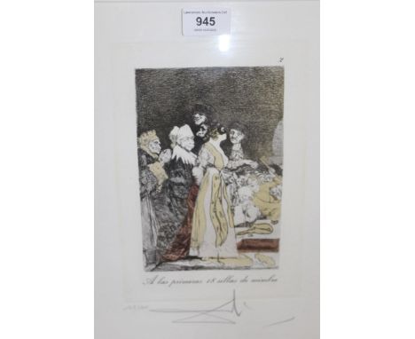 Salvadore Dali, etching with aquatint and colour, ' A Las Primeras ' Limited Edition No. 108 of 200, 18 x 12cm,signed in penc