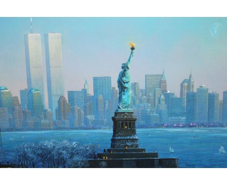 Modern seriolithographic print, view of New York and The Statue of Liberty, 28  x 43cm, with certificate 
