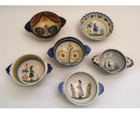 Group of six various Quimper pottery bowls 