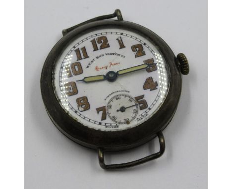 Silver cased wristwatch with enamel dial and subsidiary seconds, inscribed West End Watch Company 