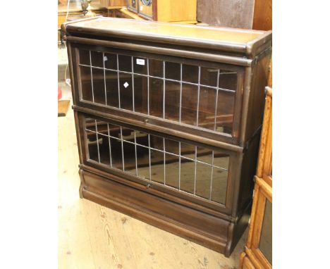 Mahogany two-section Globe Wernicke bookcase with leaded glass doors, 87cm wide x 28cm deep x 96cm highGood condition, no cra