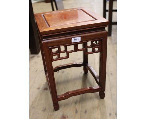 Chinese square hardwood lamp table, with peripheral stretcher, bamboo rectangular frame (possibly for a mirror) and a 19th Ce