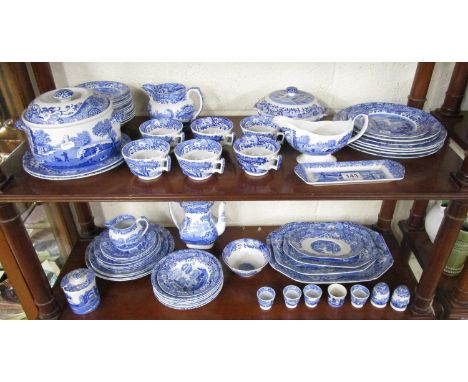 2 shelves of blue and white Spode