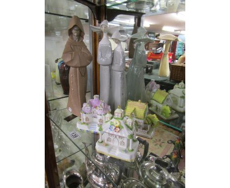 3 Coalport cottages &amp; 2 Lladro figures
