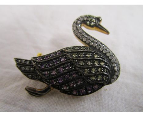 Amethyst, diamond &amp; peridot swan brooch