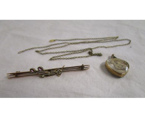 Gold amethyst bar brooch &amp; pendant &amp; chain
