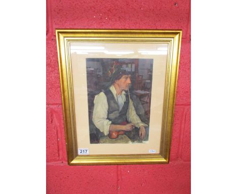 W Langley - Watercolour - Man smoking pipe