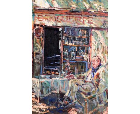Arthur K. Maderson (b.1942)  Under a Plane Tree, Provance France  oil on board  signed lower right, signed & titled on revers