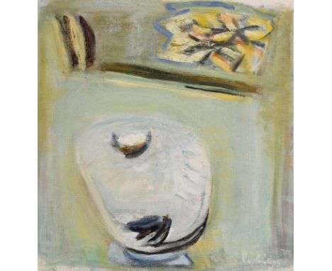 Patrick Collins RHA (1911-1994)  Bird Bath on the Lawn (1977) oil on canvas  signed lower right & dated '77  48½ x 46cm (19 x