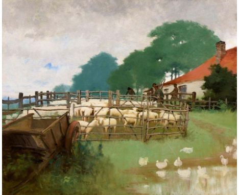 Harry Jones Thaddeus (1860-1929) RHA  A Sheep Pen oil on board  signed 'H.J. THADDEUS' and dated 1894 lower left of centre  6
