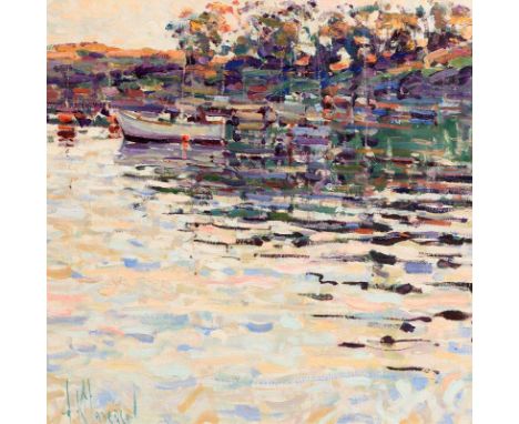 Arthur K. Maderson (b.1942) Salcombe Evening, Devon England oil on board signed lower left, signed & titled on reverse 79 x 7