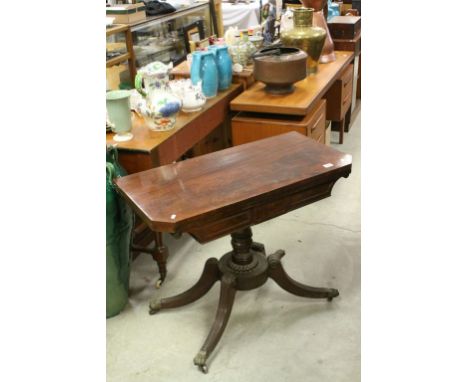 Regency Mahogany Fold-Over Card Table, the canted top with Green Baise Playing Surface swivelling to open games storage compa