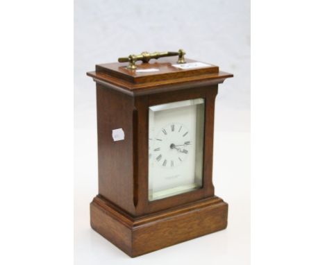 Parkinson &amp; Frodsham Mahogany Cased Mantle Clock with White Enamel Dial and Roman Numerals, Brass Carrying Handle and Key