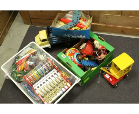 Mixed Lot of mainly Tin Plate Toys including Sutcliffe Crane, Chad Valley Spinning Top, Red Dial Telephone, Xylomatic plus To