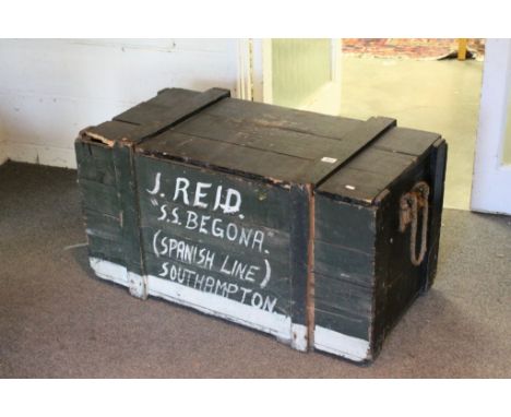 Late 19th / Early 20th century Stained Pine Travelling Trunk / Box with Rope Handles